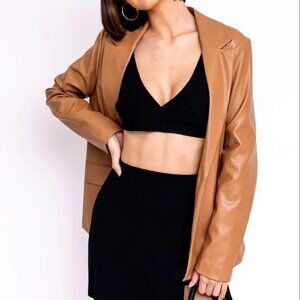 Bagatelle Camel Vegan Leather Blazer Jacket